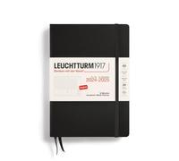 LEUCHTTURM1917 370724 Agenda semainier académique 2025, format A5, couverture rigide, 18 mois, ligné, noir, en anglais