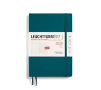 LEUCHTTURM1917 370756 Agenda semainier et bloc-notes 2025 à couverture souple Format moyen A5 Planificateur 12 mois ligné Vert pacifique en anglais