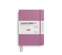 LEUCHTTURM1917 372701 Agenda semainier et bloc-notes 2026 à pois, format moyen (A5), rose poussiéreuse, en anglais