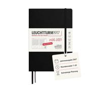 LEUCHTTURM1917 Agenda hebdomadaire 2027 Medium (A5) - Allemand, noir, 210 x 145 mm, juillet à décembre (18 mois), aperçu hebdomadaire avec grille horaire 7h00-22h00 par colonne, couverture rigide