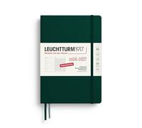LEUCHTTURM1917 Agenda semainier 2027, format A5, avec carnet, ligné, 18 mois, juillet 2026 à décembre 2027, vert forêt, couverture rigide, 210 x 145 mm, vue d'ensemble hebdomadaire à gauche + page de