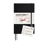 LEUCHTTURM1917 Agenda semainier 2027, format A5, avec carnet, ligné, 18 mois, juillet 2026 à décembre 2027, noir, couverture souple, 210 x 145 mm, vue d'ensemble hebdomadaire à gauche + page de notes