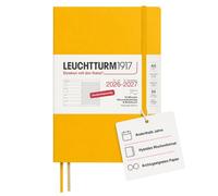 LEUCHTTURM1917 Agenda semainier 2027, format A5, avec carnet, ligné, en allemand, 18 mois, juillet 2026 à décembre 2027, tournesol, couverture souple, 210 x 145 mm, vue d'ensemble hebdomadaire à
