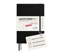 LEUCHTTURM1917 Agenda semainier 2027, Medium A5, Couverture rigide, Noir | 18 mois, vue hebdomadaire, papier 80 g/m² sans acide, allemand, 2 marque-pages, poche extensible