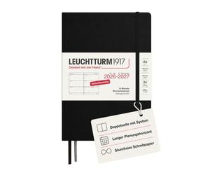 LEUCHTTURM1917 Agenda semainier 2027, moyen (A5), en allemand, noir, couverture rigide, 145 x 210 mm, 18 mois - 07. 2026-12.2027, 1 semaine par double page, papier 80 g/m² avec haute compatibilité