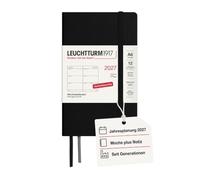 LEUCHTTURM1917 Agenda semainier 2027 Pocket (A6) Couverture souple Noir | allemand avec vacances scolaires, 7 jours sur une double page, aperçu sur 3 ans, papier 80 g/m² sans acide, 144 pages