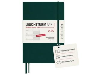 LEUCHTTURM1917 Agenda semainier & carnet 2027, A5, Forest Green | aperçu sur 3 ans, jusqu'à 12/2028, planificateur de projet, phases lunaires, jours fériés internationaux, vacances scolaires