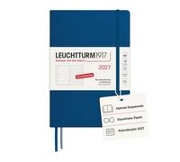 LEUCHTTURM1917 Agenda semainier & carnet 2027, A5, Indigo, Pointillé | papier 80 g/m² sans acide, 144 pages, couverture rigide, vue hebdomadaire avec page de notes, vacances scolaires