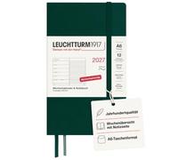 LEUCHTTURM1917 Agenda semainier & carnet 2027 Pocket A6, Forest Green | Planificateur de rendez-vous en allemand, couverture souple, vue hebdomadaire avec page de notes, sans acide