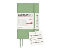 LEUCHTTURM1917 Agenda semainier & carnet 2027, Sage | Pocket A6, allemand avec vacances scolaires, couverture rigide, sans acide, 144 pages, 2 marque-pages, poche extensible