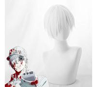 Leukocyte Anime Cells at Work Cosplay Perruques Résistant à la Chaleur Cheveux Synthétiques Hataraku Saibou Perruque Blanc Blood Cell KUQX5737