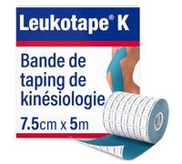 Leukotape K Bande de taping neuro-proprioceptive, 7,5 cm x 5 m, 1 rouleau | Bleu, Déperlante, douce pour la peau, reste en place jusqu’à 9 jours