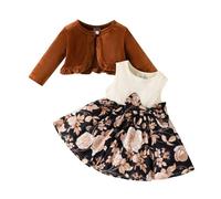 L'Europe et les États-Unis Bébé Fille et Hiver Manches Longues Manteau + Robe Ensemble 0 3 Filles Peluche Manteau Gilet Jupe Bandeau Bébé Fille, marron, 18-24 mois