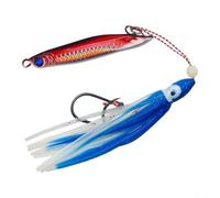 Leurre à lancer lent en métal de 40 g avec jupe de calamar, phosphorescent pour la pêche en bateau en haute mer, crochet d'assistance robuste pour pieuvre et poisson de fond (40 g, rouge)