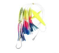 Leurre de pêche à la traîne en plumes gréé pour la pêche au gros gibier, conçu pour une utilisation en eau salée avec émission de lumière UV et résistance améliorée de l'hameçon (C2)