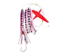 Leurre de pêche à la traîne en plumes gréées pour la pêche au gros gibier avec émission de lumière UV, conçu pour une utilisation en eau salée et durabilité accrue de l'hameçon (C5)