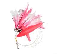 Leurre de pêche au thon en plumes avec crochet en acier pour pêche en bateau effet lumière UV et faux œil de poisson pour réussir la pêche au gros gibier (rose)