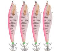 Leurre de pêche Simulation d'appât Double hameçon de calmar avec Fente pour bâton Lumineux 4 pièces matériel de pêche Artificiel pour Les pêcheurs d'eau Douce en Eau salée têtes (Rose)