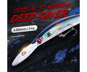 Leurre méné rigide coulant en cristal 3D, appât artificiel de type wobbler japonais idéal pour la pêche au brochet ou au bar, à la manivelle, au bar ou au mégabas, 130mm, 24g señuelos de pesca en mar