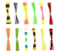 Leurre nerbait,Jupe nerbait,Fliegenbinden,Silicone Caoutchouc Jupe 50 Brins Jig Lure Jupes Jupe De Pêche Souple Leurres Barbe DIY Jig Leurre Mouche Lier e 12 Bundles Au Hasard