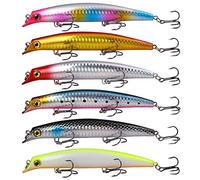 Leurre Peche Carnassier, Peche Leurres, 6 Pièces Pêche Poisson Nageur, Leurres Artificiels de Pêche avec Hameçon pour l'eau Salée et l'eau Douce Mer