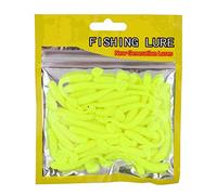 Leurres de Pêche, 50PCS 5cm Leurres de Pêche en Plastique Souple T Tail Grub Baits Fish Tackle Accessoire (Jaune