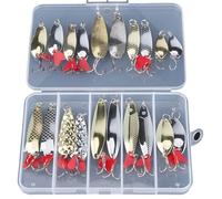Leurres de pêche à la cuillère, appâts durs, leurres de pêche à la cuillère, 21 pièces/Ensemble en métal, appâts rotatifs avec hameçons triples pour Saumon et Bar