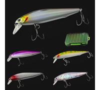 Leurres de Pêche au Méné à Naufrage Lent, WASAGA 5g/7g/10g/15g Leurre de Pêche au Méné Dur d'eau Douce et Salée pour Brochet Achigan Truite Doré Sébaste Saumon (6.0cm-5g-5pcs)