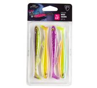 Fox Rage Lot de 4 leurres en caoutchouc pour la pêche au brochet, à la perche et au sandre, UV Slick Shad Mixed Colour Pack, longueur : 13 cm