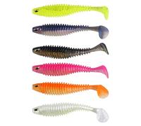 Leurres Souples de Pêche, 24 Pcs 7,5/10,5cm Appâts Peche Carnassier PVC à Œil de Poisson Simulé, Queue de Pagaie, Leurres pour la Pêche en Eau Salée et en Eau Douce
