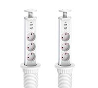 LEUTED Lot de 2 prises escamotables, avec USB C et 2 USB A, 3 prises de table, avec sécurité enfant et câble de 1,8 m, pour cuisine, bureau, 4000 W/16 A, diamètre : 60 mm