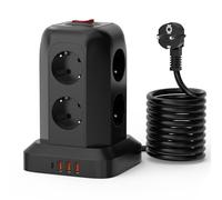 LEUTED Multiprise 8 prises avec 3 USB A et 1 USB C, multiprise avec parasurtenseur et interrupteur, multiprise avec câble de 1,8 m, pour bureau, cuisine, 2500 W