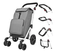 LEUYA ABC Chariot de Courses, Panier Pliable, avec 8L Sac Isotherme, Poignées Réglables, 45L Chariot de Courses en Aluminium, 25KG, 6 Roues Robustes, Rangement et Épicerie (Gris)