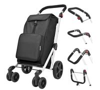 LEUYA ABC Chariot de Courses, Panier Pliable, avec 8L Sac Isotherme, Poignées Réglables, 45L Chariot de Courses en Aluminium, 25KG, 6 Roues Robustes, Rangement et Épicerie (Noir)