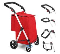 LEUYA ABC Chariot de Courses, Un Sac Principal de 46L, avec Sac Isotherme, Poignées Réglables, Chariot de Courses Pliable, léger en Aluminium (Rouge)