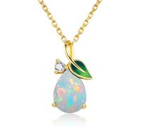 Leva Jewkis Collier avec pierre de naissance en argent sterling 925 avec pendentif feuille émaillée plaqué or 18 carats - Collier en forme de goutte d'eau - Bijoux cadeaux pour maman et femme, Argent