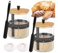 Levain Kit de démarrage en verre transparent avec grattoir et couvercle en bois (B) 1,5 l