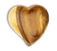 Levandeo Bol en bois d'acacia 15 cm design cœur - Bol à fruits - Bol à snacks - Décoration de table