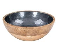 Levandeo Bol en bois de mangue 21 cm Gris Nacre Émail Assiette Bol Saladier Plateau de service Décoration de table Décoration