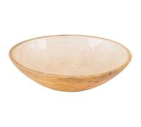 Levandeo Bol en bois de mangue 35 cm Crème Nacre Émail Bol Saladier Décoration Plateau de service Décoration de table