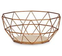 Levandeo Corbeille à Fruits en Métal 26 x 12 cm Finition Cuivre Moderne Plateau en Bois MDF Marron Décoration de Table