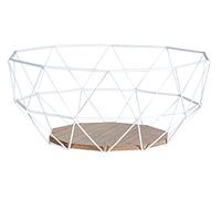 levandeo corbeille à fruits moderne en métal blanc, panneau en bois MDF marron 26 x 12 cm