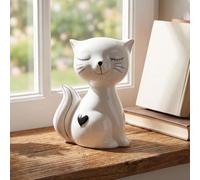 levandeo Figurine de chat en céramique - Hauteur : 17 cm - Noir et blanc - Sculpture de table - Cœur - Décoration d'intérieur - Cadeau