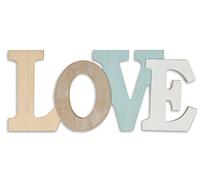 levandeo Inscription avec lettres en bois en 3D Mot anglais « Love » Bleu/blanc/naturel 30 x 13 cm Décoration