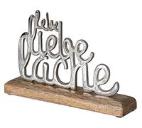 levandeo Inscription « Lebe Lache Liebe » en métal argenté et bois de manguier - Décoration de table