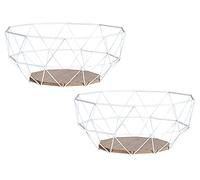 levandeo Lot de 2 corbeilles en métal blanc 26 x 12 cm Corbeille à fruits moderne en bois MDF Marron