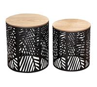 levandeo Lot de 2 tables d'appoint rondes en métal et bois Noir