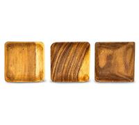 Levandeo Lot de 3 Assiettes décoratives en bois d'acacia 15x15 cm - Carré - Plat à fruits - Plat à snacks - Assiette décorative - Décoration de table - Bois d'acacia - Décoration en bois - Rangement