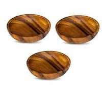 levandeo Lot de 3 assiettes rondes en bois d'acacia - 10 x 2,5 cm - Design en bois d'acacia - Assiettes décoratives uniques - Pour collations
