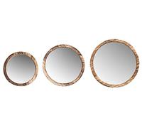 levandeo Lot de 3 miroirs muraux ronds Ø 20-30 cm en bois naturel Marron